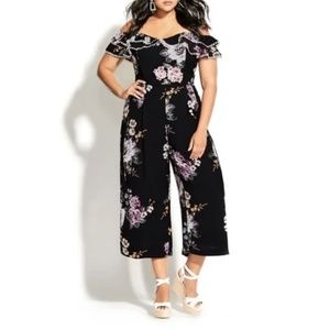 NEW City Chic Love Blossom Floral Crepe Off The Shoulder Cropped Jumpsuit Sz.16